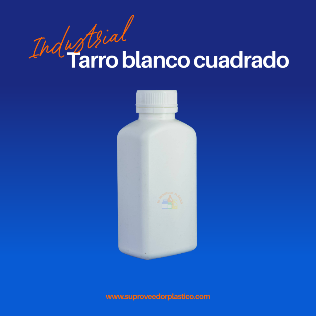 Envase plástico industrial color blanco cuadrado con tapa rosca