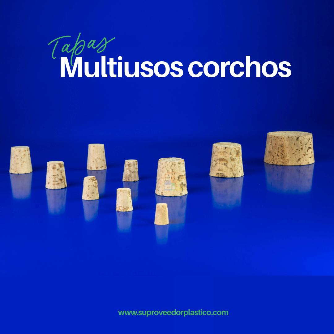 tapones de corcho natural o sintético, usualmente utilizados para licores, vinos, o envases de aspecto vintage.
