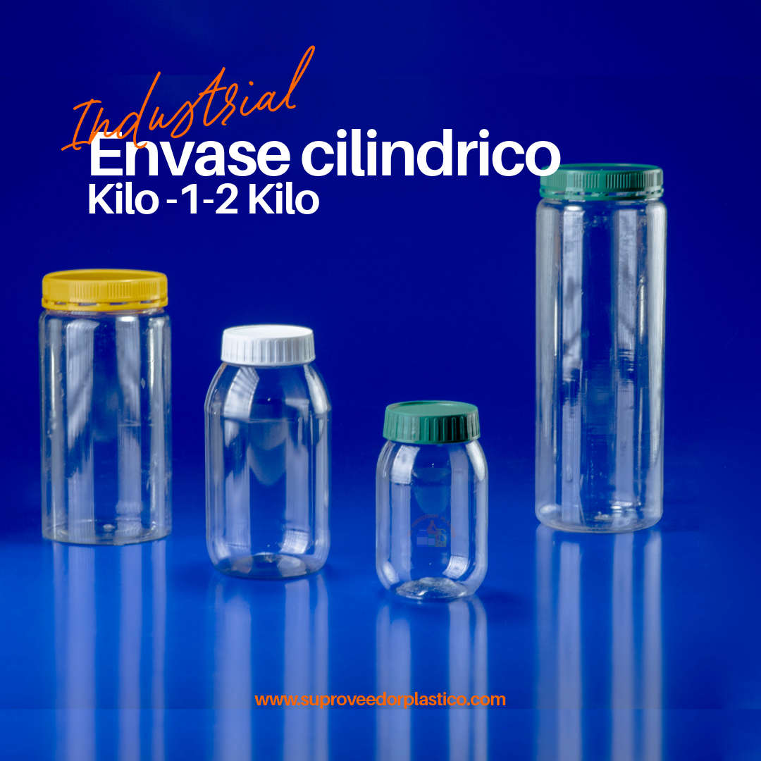 Envases plásticos cilíndricos transparentes de boca ancha para capacidad de 1 y 2 Kilos en Cali.